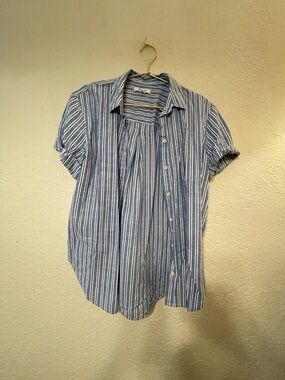 Madewell Blue and White Striped Button-Front Top